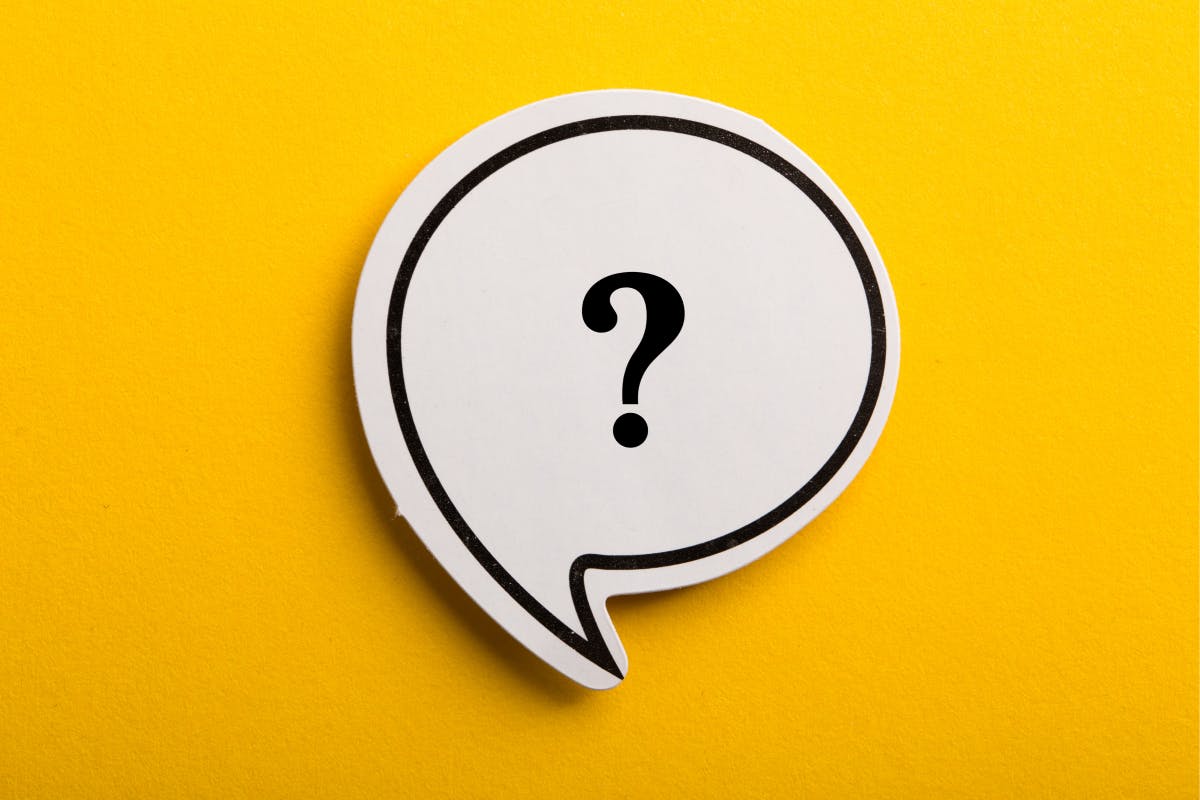 question mark in speech bubble on yellow background