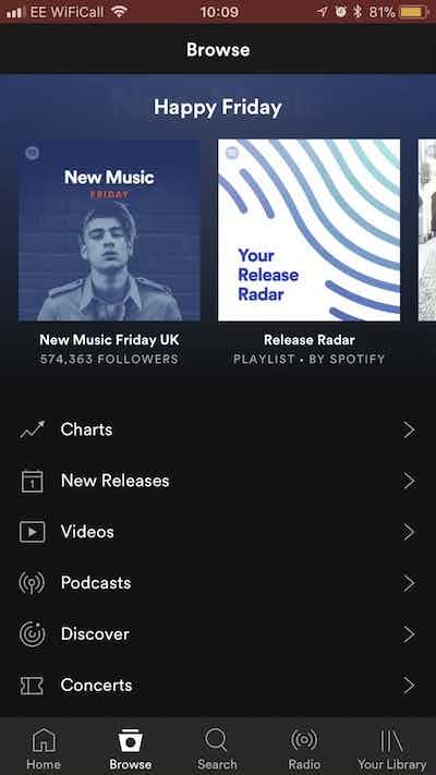 spotify browse function