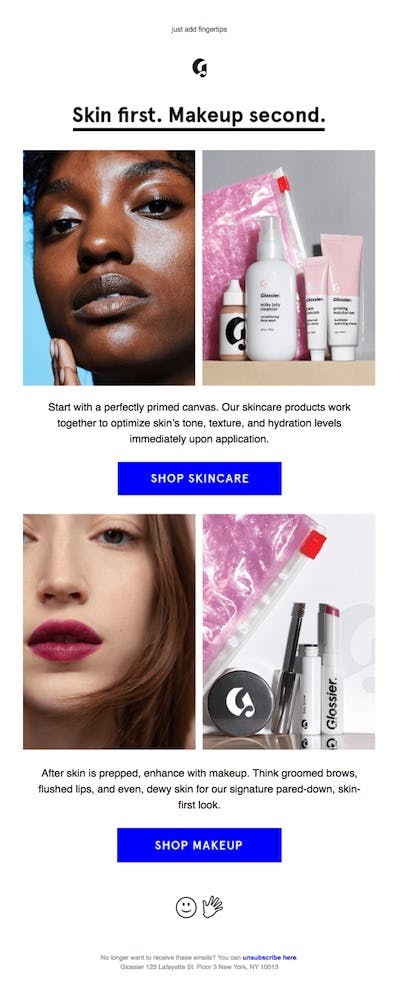 e-mail plus brillant - les soins de la peau d'abord, puis le maquillage