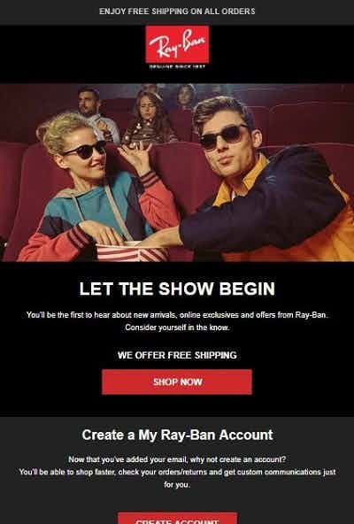 ray ban welcome email