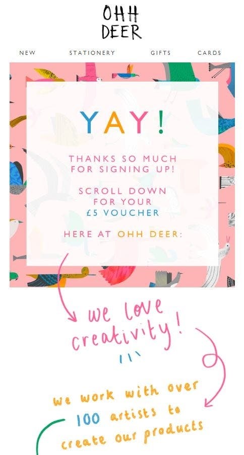 ohh deer welcome email