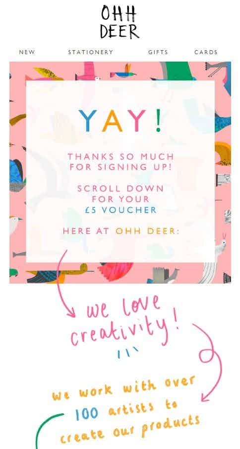 ohh deer welcome email