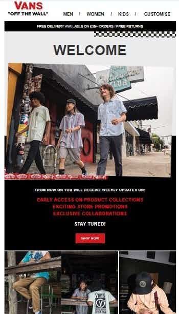 vans welcome email