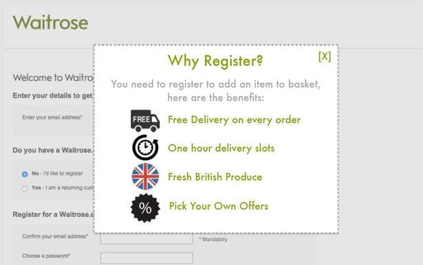 waitrose registration page screencap