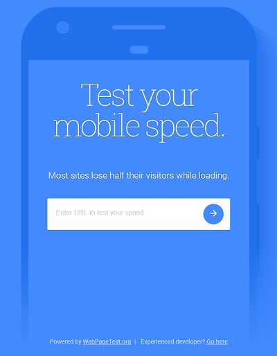 Google's mobile speed test tool homepage