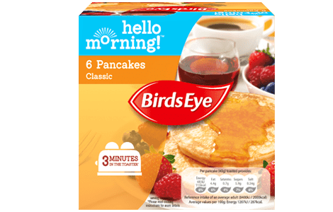 Packaging for Birds Eye classic pancakes from its Hello Morning! range