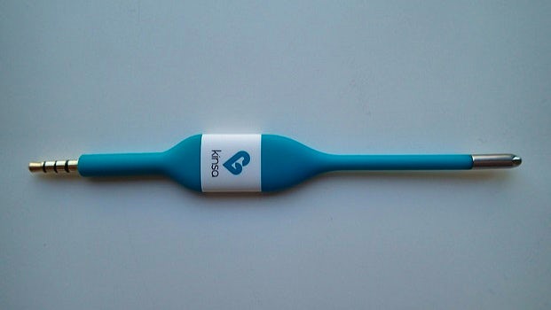 A blue Kinsa smart thermometer