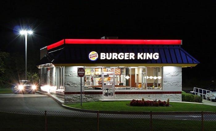 Burger King Restaurant, Rt.1 Saugus, Massachusetts USA. Night view.