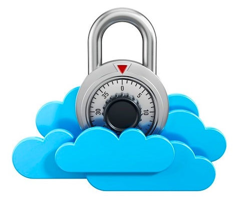 Graphic of a padlock sitting on top of some clouds