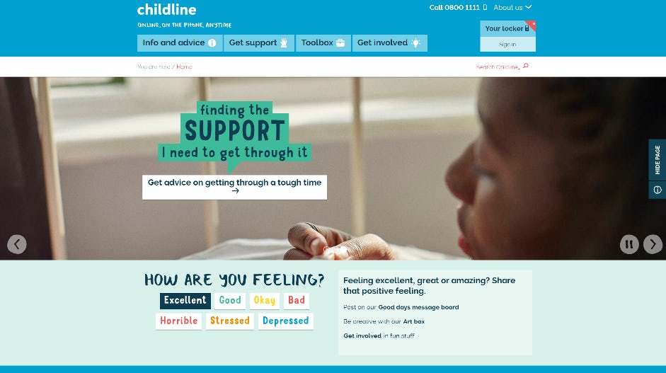 14 Childline homepage