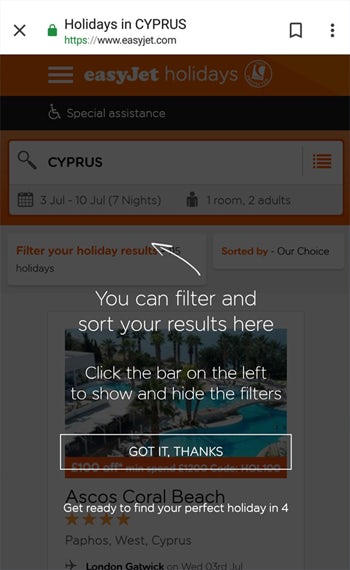 easyjet mobile filter tutorial