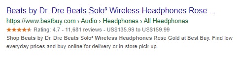 A rich search result for Beats wireless headphones from BestBuy