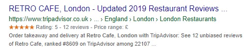 A rich search result for Retro Café London