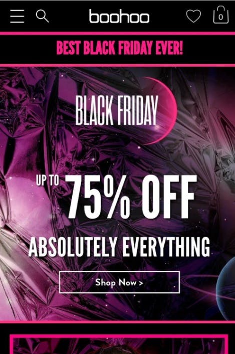 boohoo black friday homepage