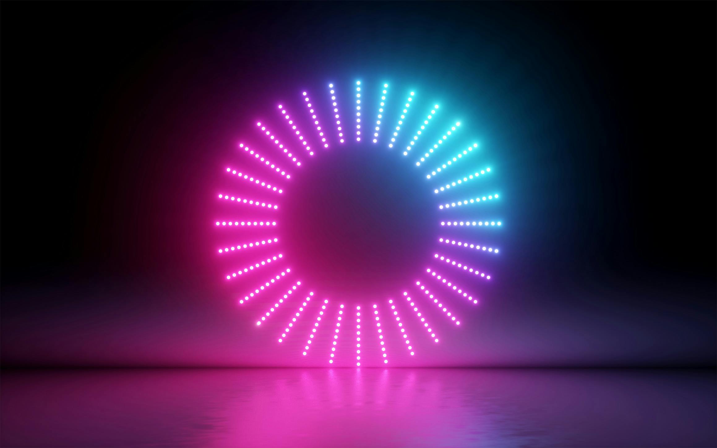 neon lights in ring on dark background