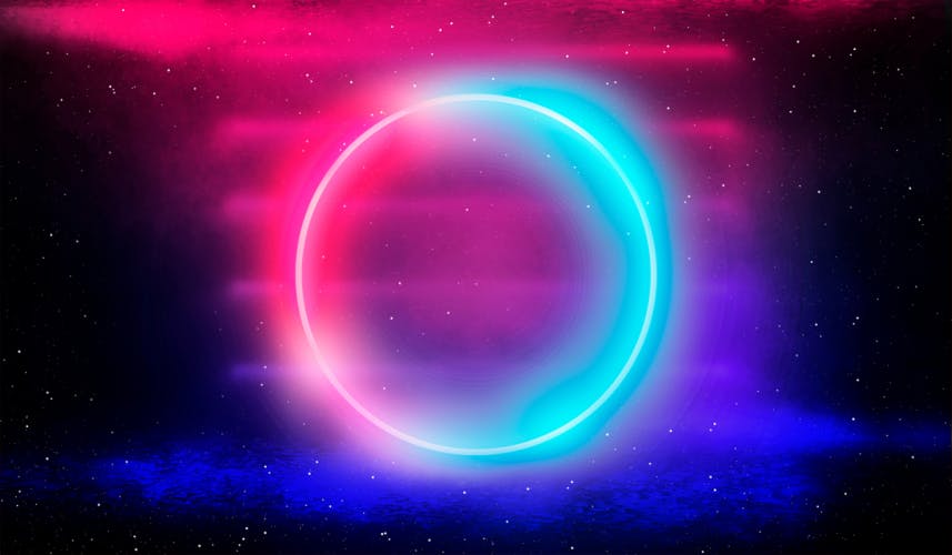 glowing neon circle in pink and cyan