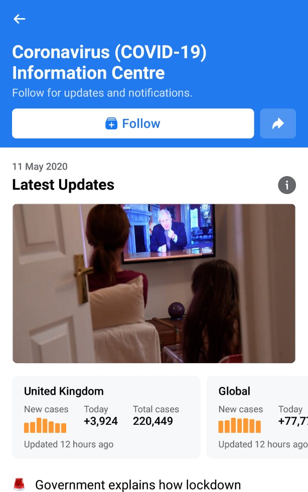Facebook Covid-19 Information Centre