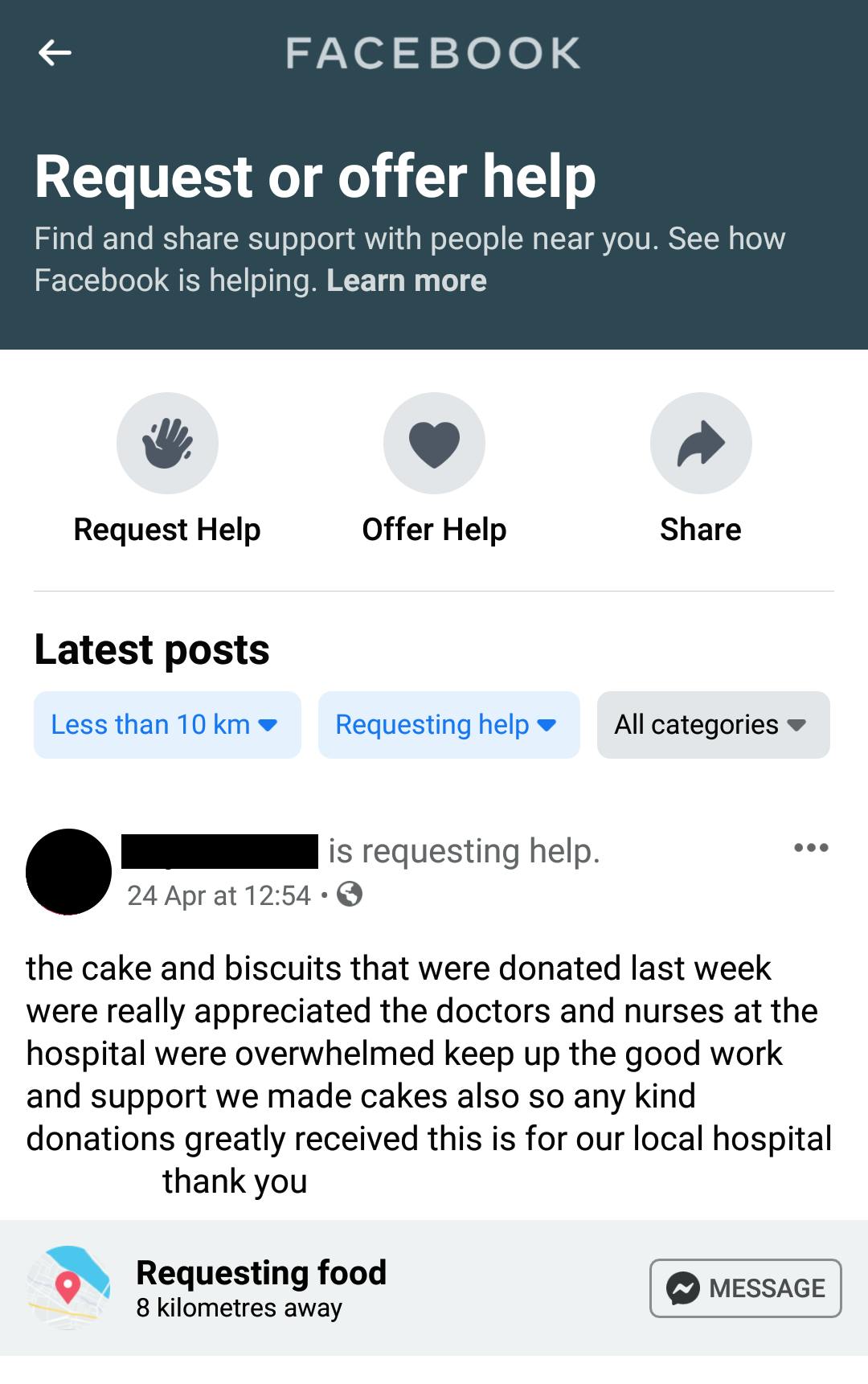 Facebook Request or Offer Help