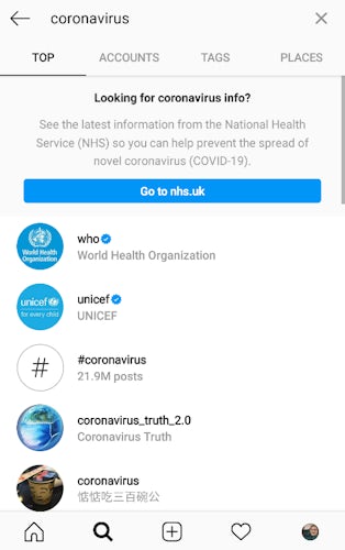 Instagram search coronavirus