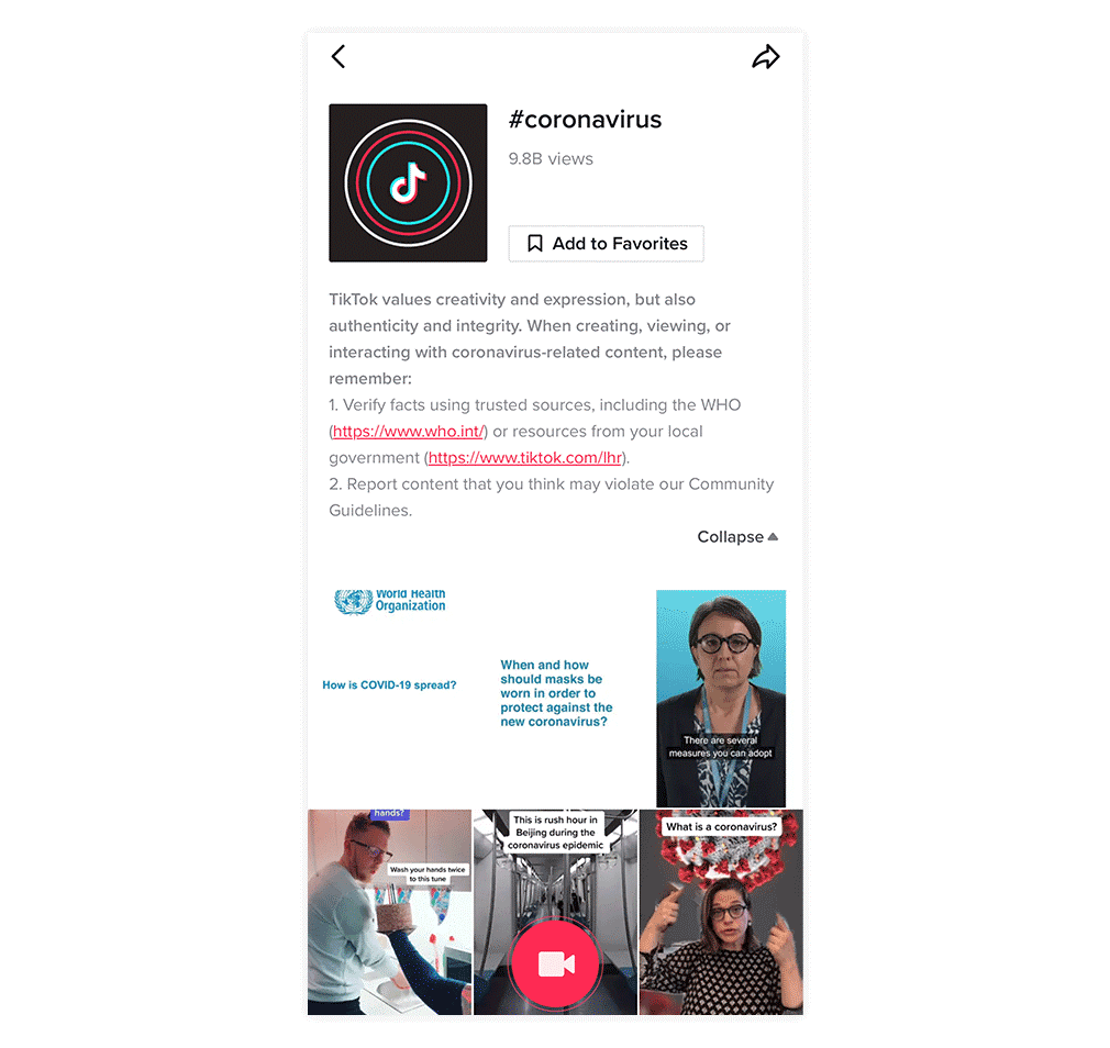 tiktok coronavirus hashtage search