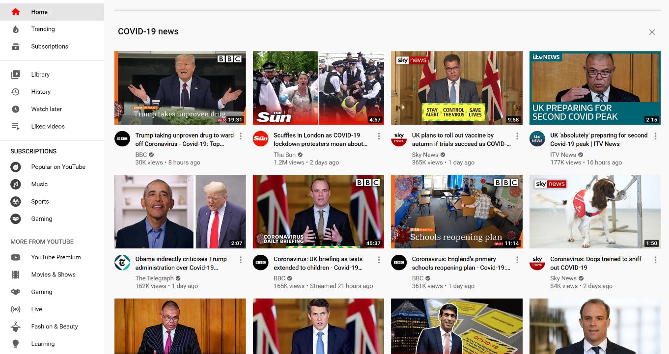 YouTube - covid-19 news page