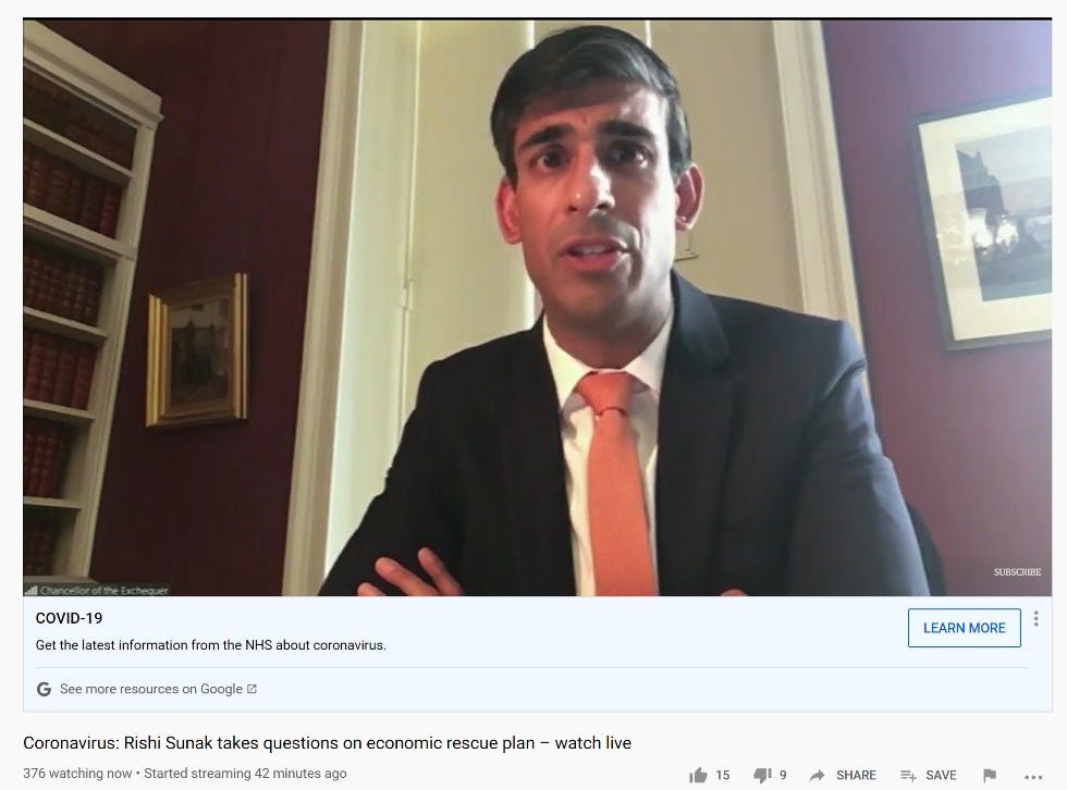 youtube video content with coronavirus info banner