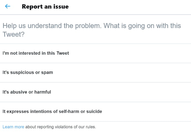 twitter reporting function