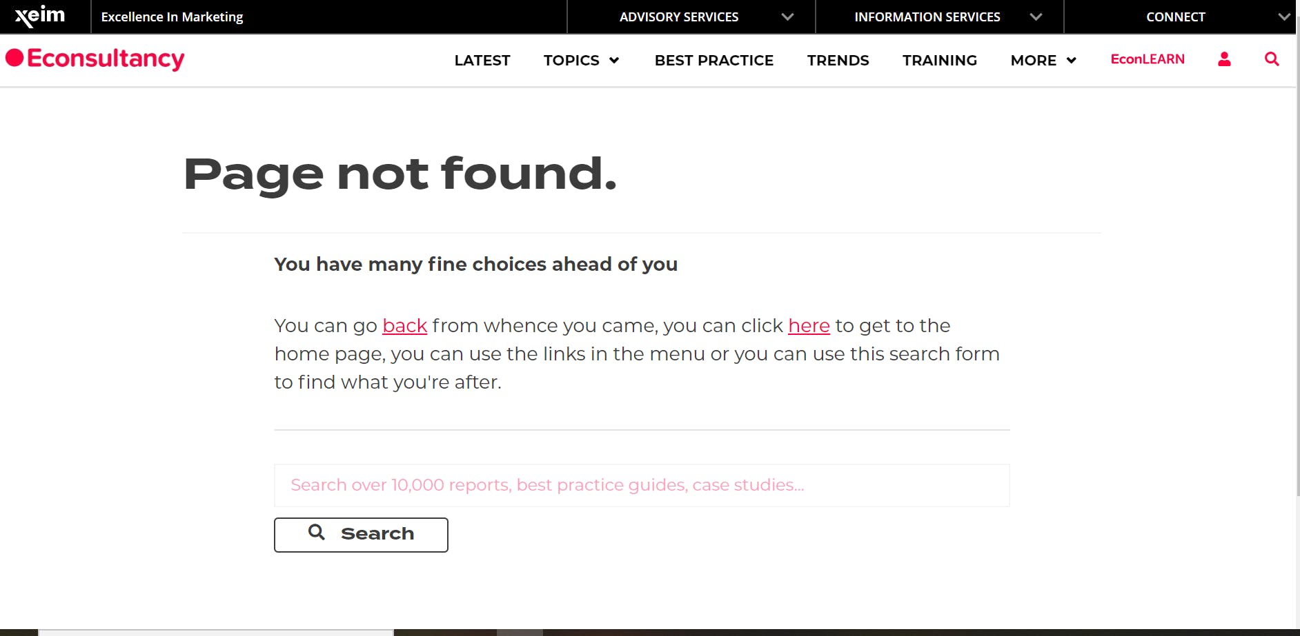 Econsultancy 404 page screenshot