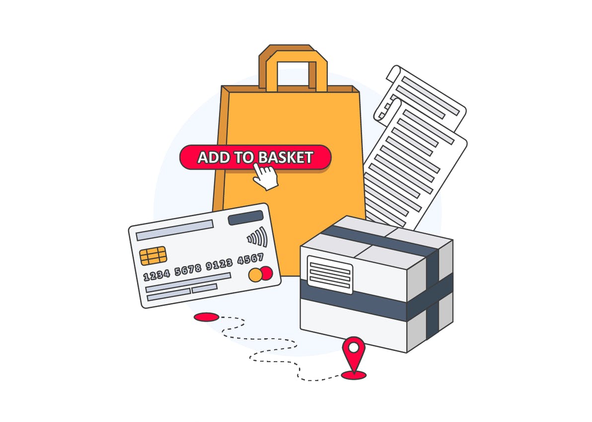 illustration of credit card package receipt ecommerce concept