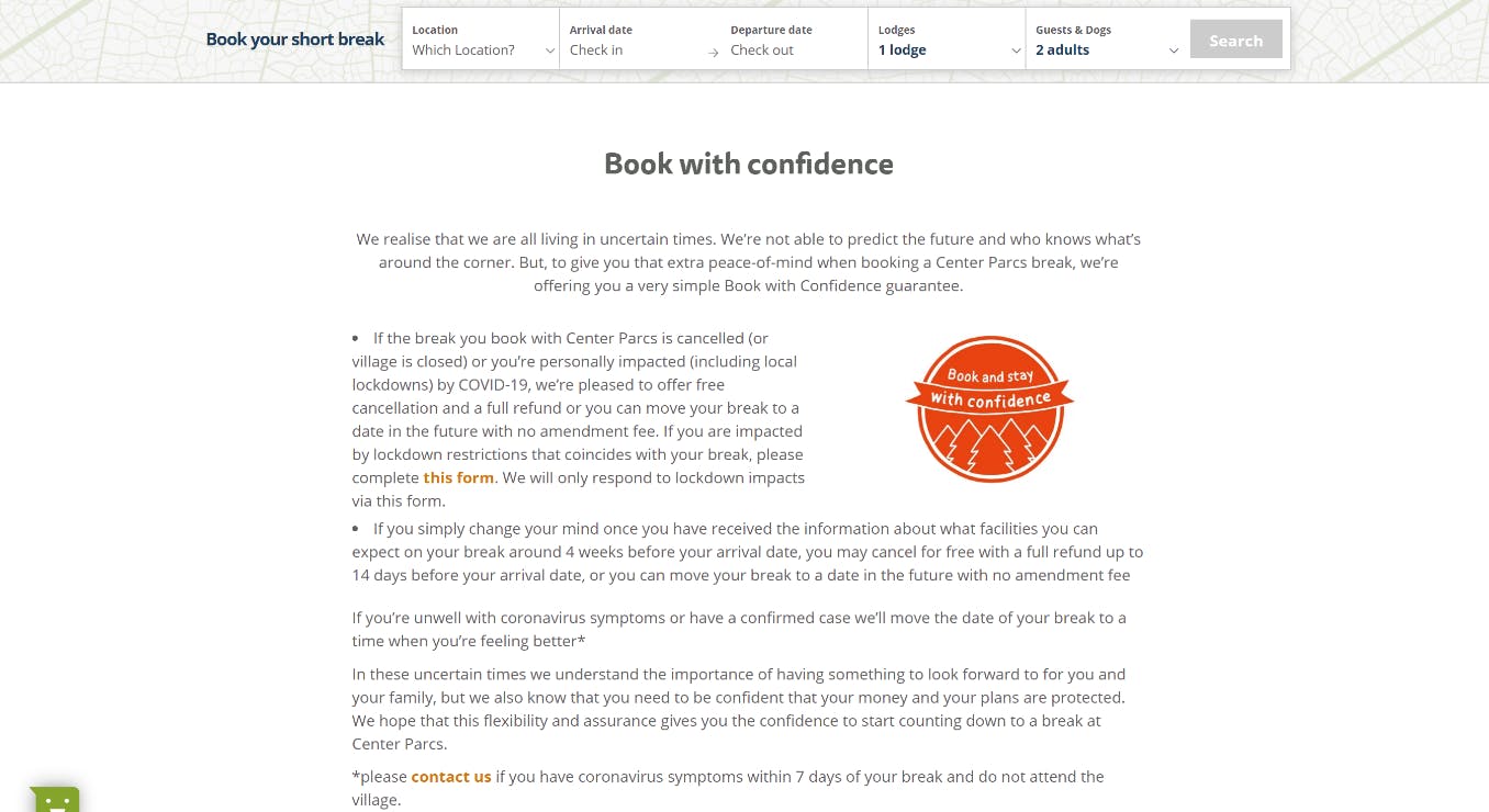 Center Parcs book with confidence page