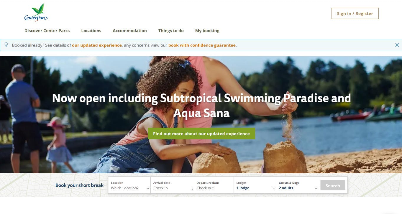 Center Parcs homepage