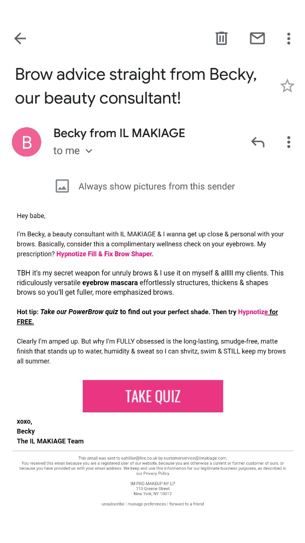 Il Makiage email correspondence