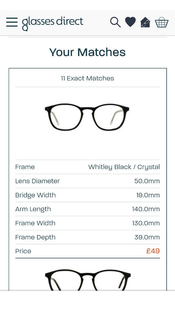 Glasses Direct 'Best Fit Machine' matches
