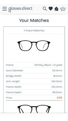 Glasses Direct 'Best Fit Machine' matches