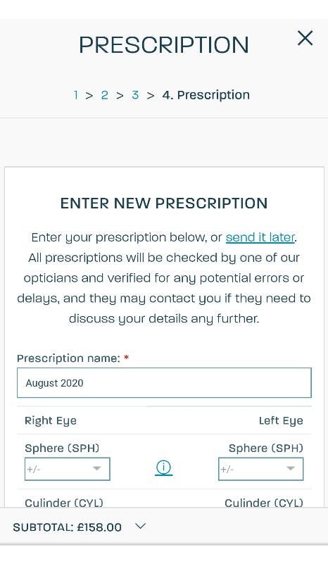 Glasses Direct prescription form