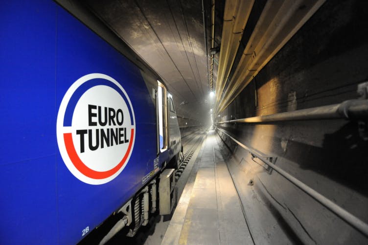Inside the Eurotunnel view along train