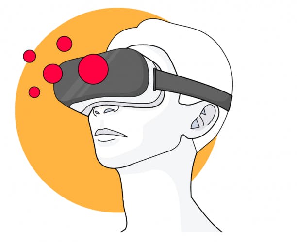 An illustration of a person wearing a virtual reality (VR) headset