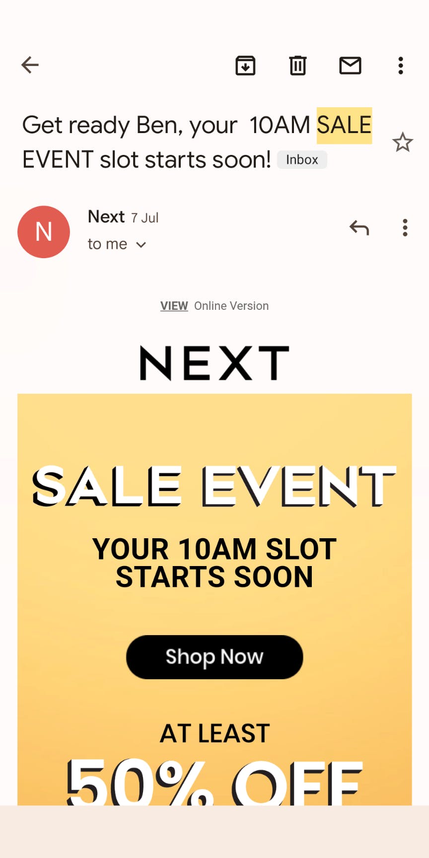next sale invite via email