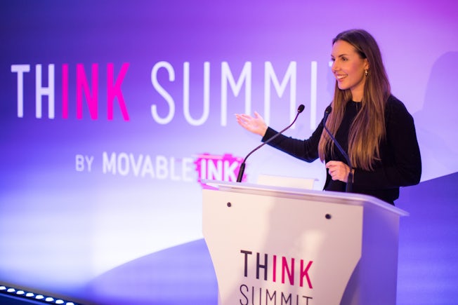 Becki Francis Movable Inks Director of Retail Strategy unveiling the Audience of One report at Think Summit