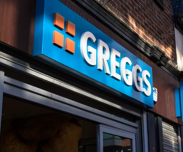 Exterior shot of a Greggs bakery.