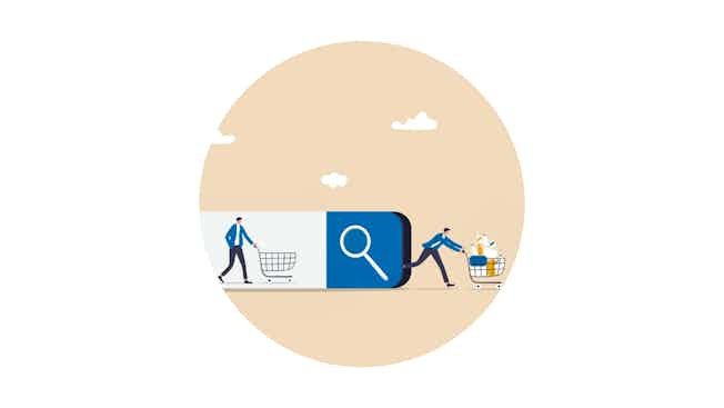 illustration of online search in retail, shutterstock 2038069262