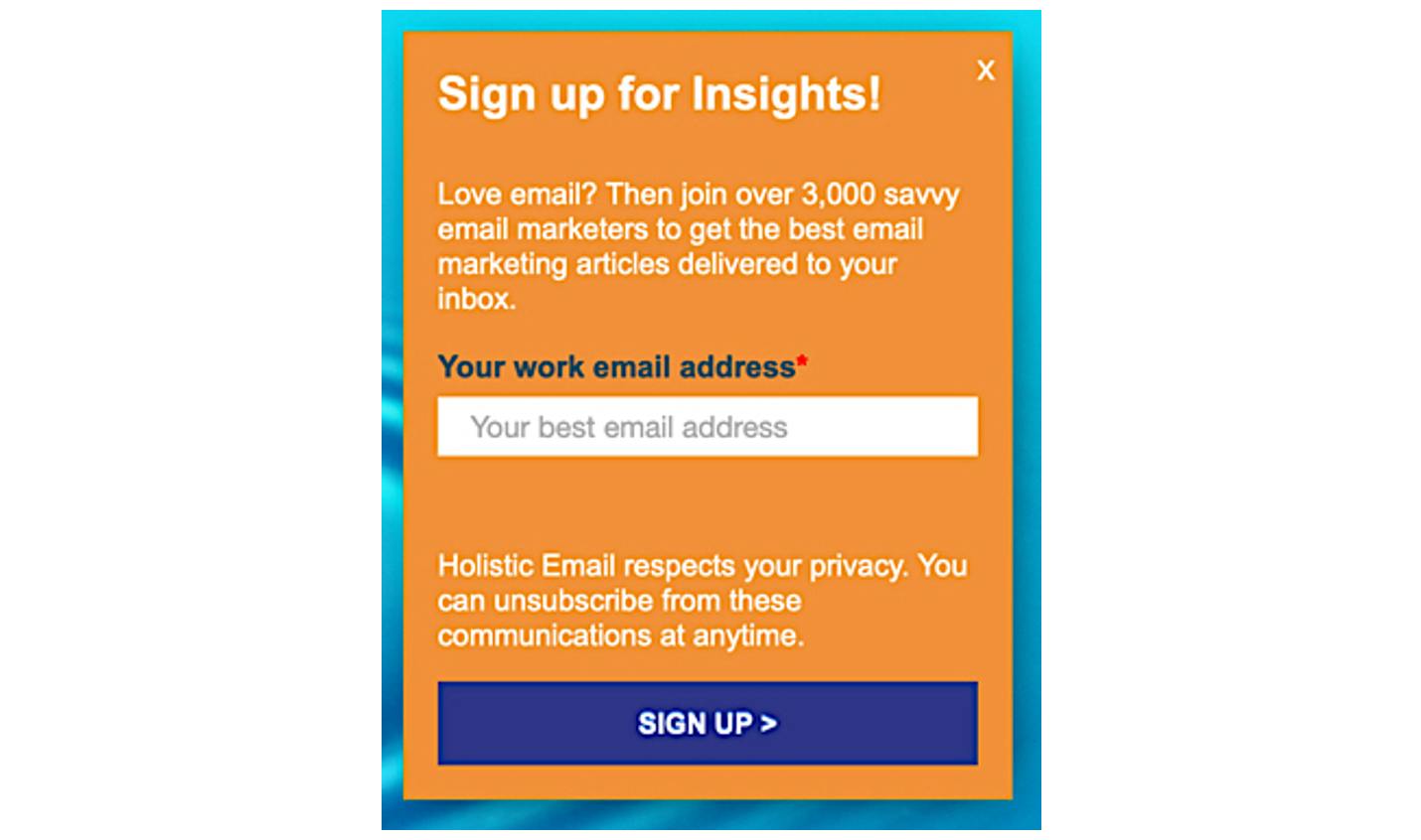 An opt-in giving a succinct description of the benefits the subscriber will receive