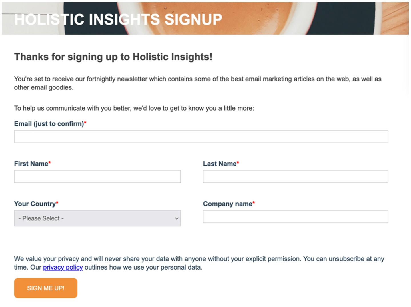 An email form requesting more subscriber information at opt-in