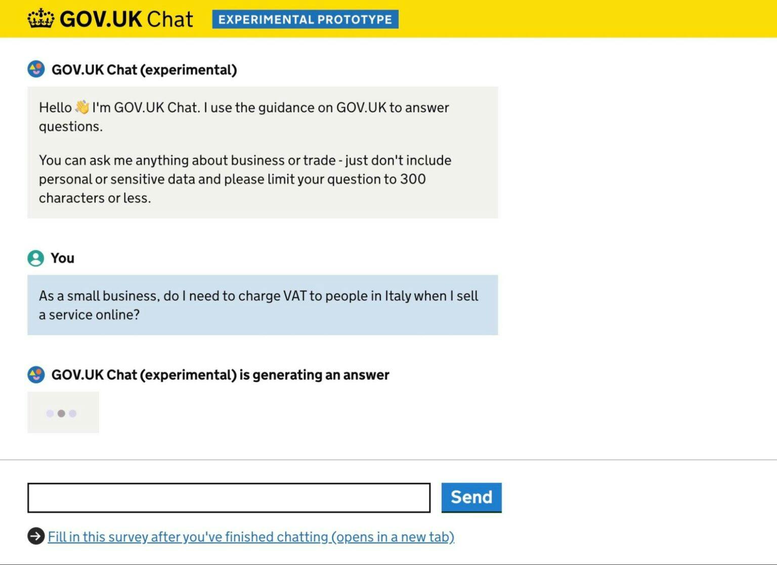 gov.uk chatbot prototype