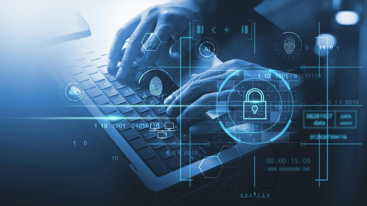 hands at keyboard with padlock symbol